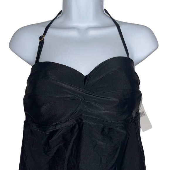 NWT Catalina Black Adjustable Strap Halter Tankini Swim Top Womens Large - Picture 2 of 9